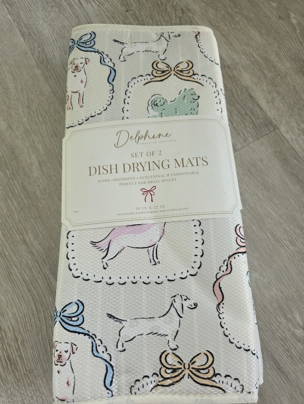 Cream Dog Print Dish Drying Mats - Set of 2